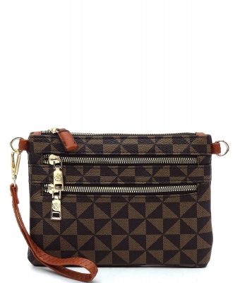 PM Monogram Multi Zip Clutch Crossbody Bag Wristlet PM2581 COFFEE